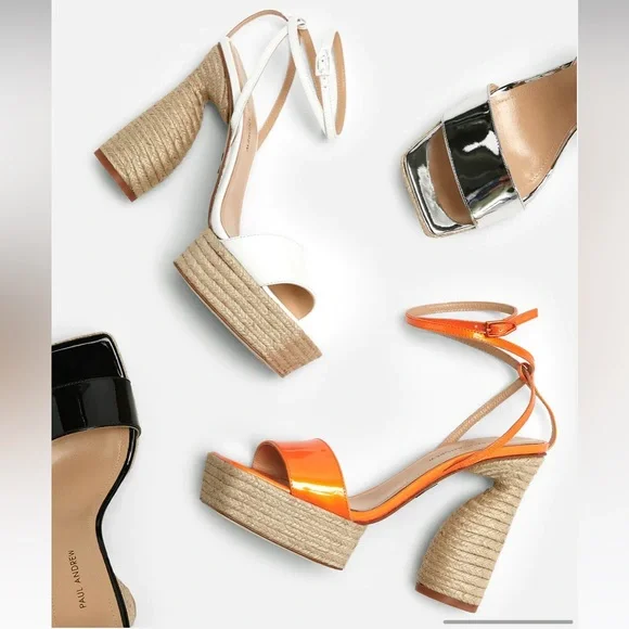 NWT Paul Andrew patent leather square toe strappy espadrille platform sandals